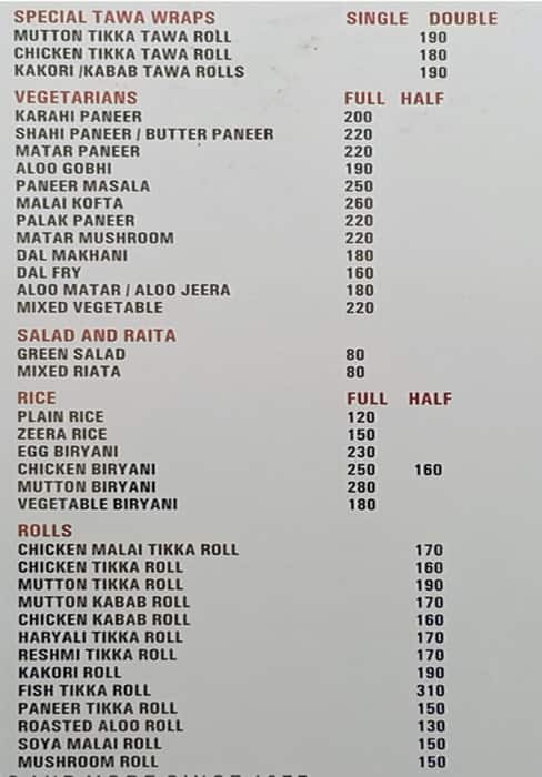 Saleem Mughlai Foods menu