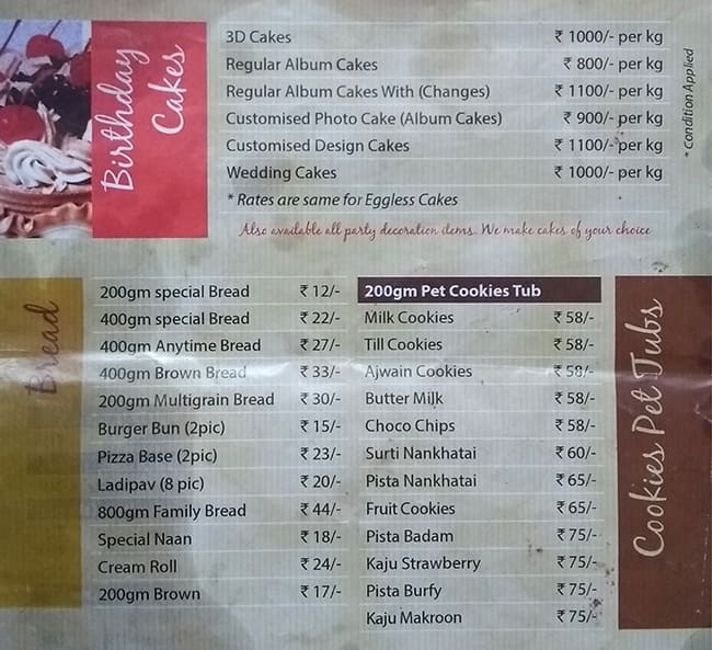 Denish The Bake House menu