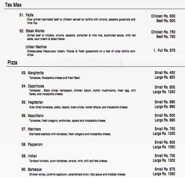Urban Kitchen menu