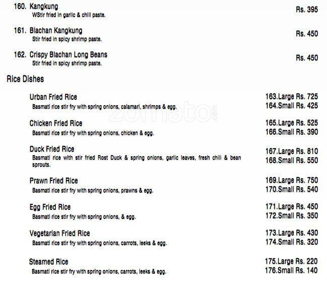 Urban Kitchen menu