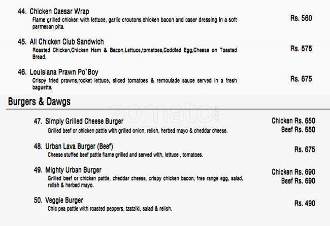 Urban Kitchen menu