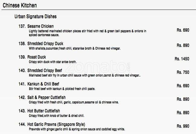 Urban Kitchen menu