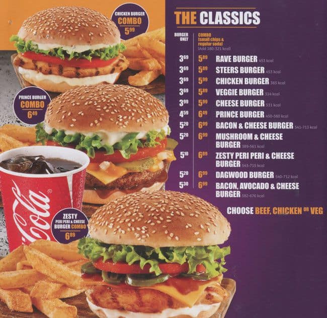 Menu At Steers Restaurant, London, 313 Lavender Hill