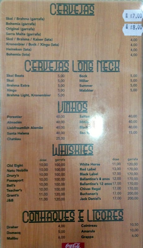 Menu at Gandara das Olimpíadas restaurant, São Paulo