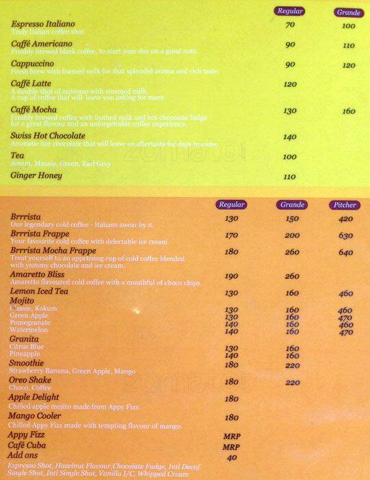 Barista Lavazza Espresso Bar Menu Zomato