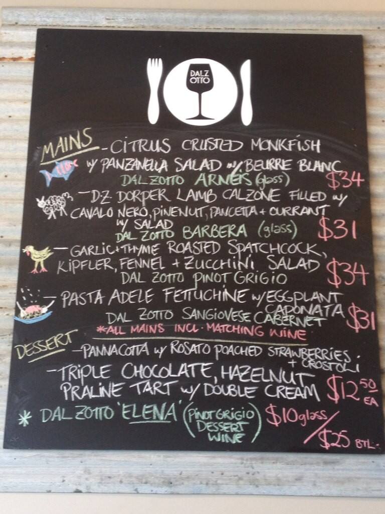 Dal Zotto Wines Trattoria Menu Urbanspoon/Zomato