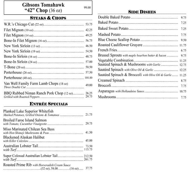 Gibsons Bar & Steakhouse Menu Urbanspoon/Zomato