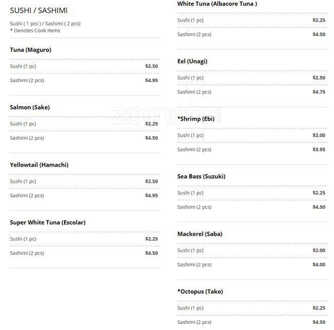 Menu at Tsukiji Fusion Sushi Katy restaurant, Katy