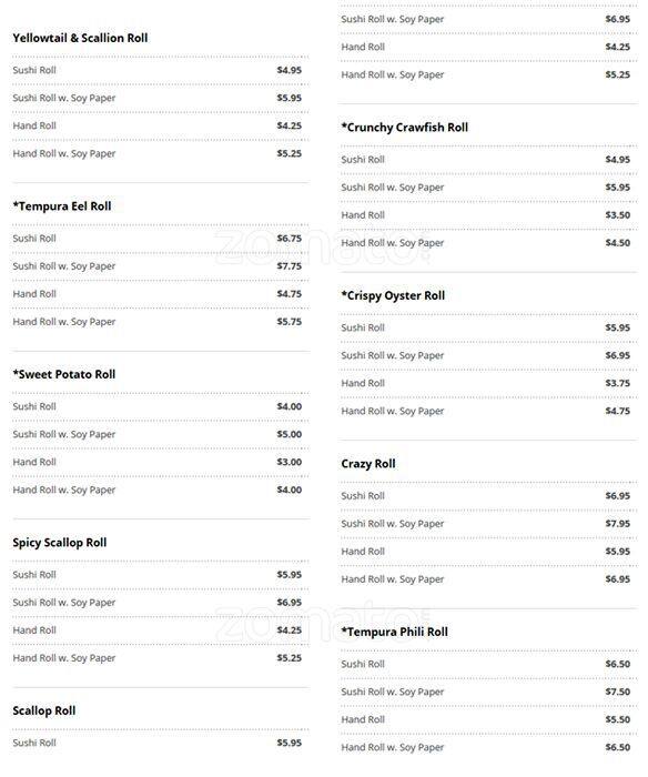 Menu at Tsukiji Fusion Sushi Katy restaurant, Katy