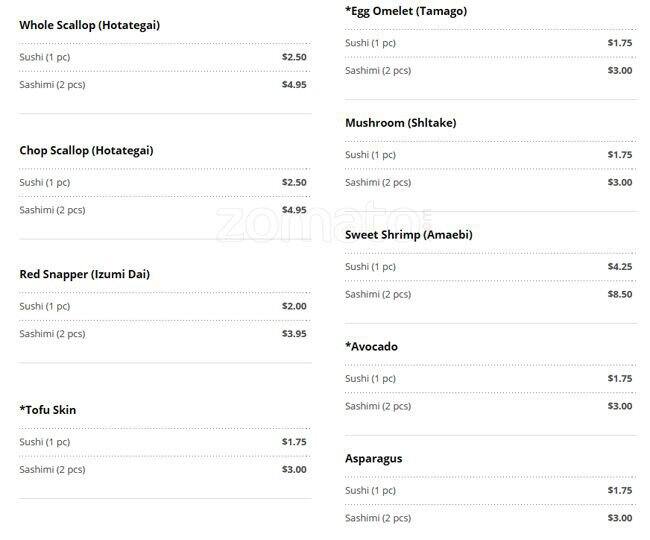 Menu at Tsukiji Fusion Sushi Katy restaurant, Katy