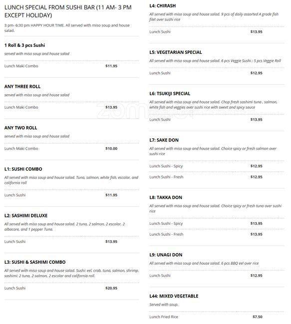 Menu at Tsukiji Fusion Sushi Katy restaurant, Katy