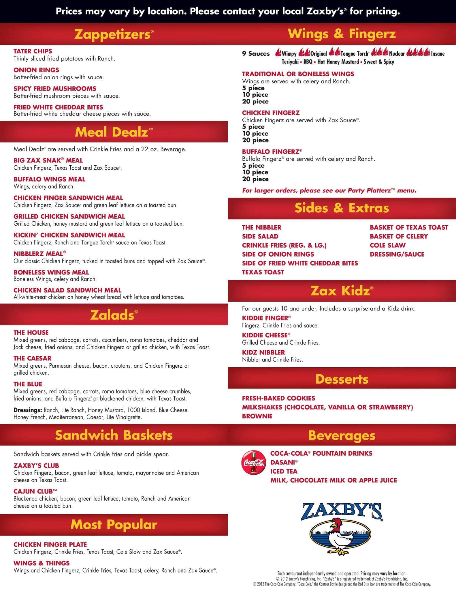 zaxby s menu menu for zaxby s stone mountain atlanta