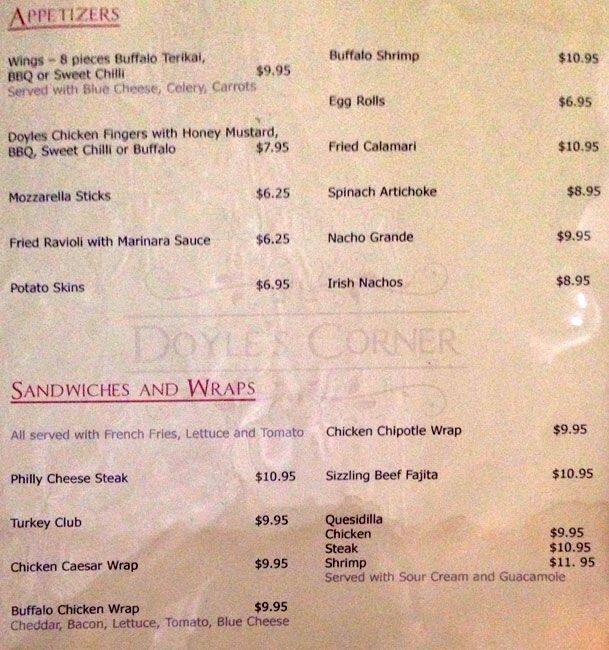 Doyle's Corner Menu, Menu for Doyle's Corner, Astoria, New York City