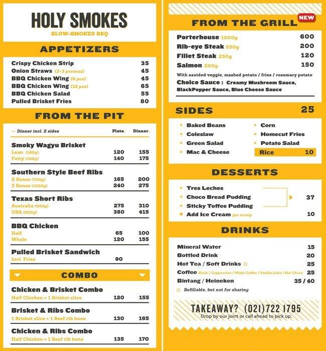 Holy Smokes Menu, Menu Untuk Holy Smokes, Senopati, Jakarta - Zomato 