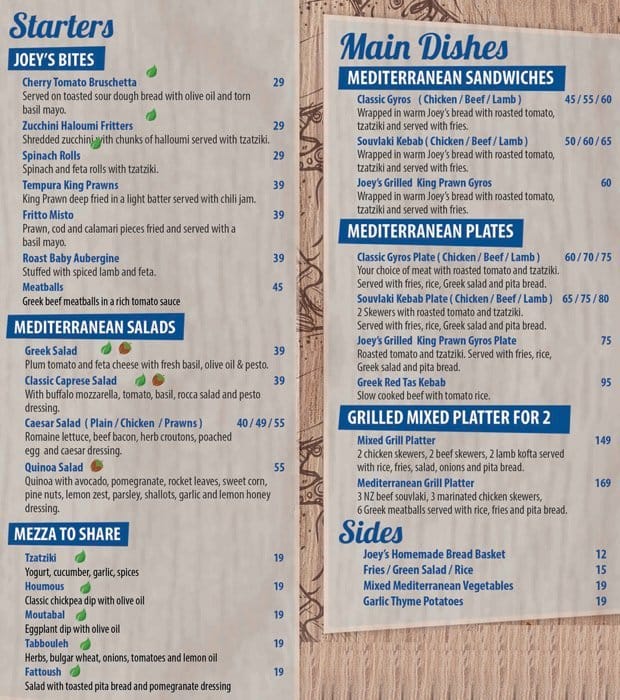 Joey's Mediterranean & Seafood Menu Zomato