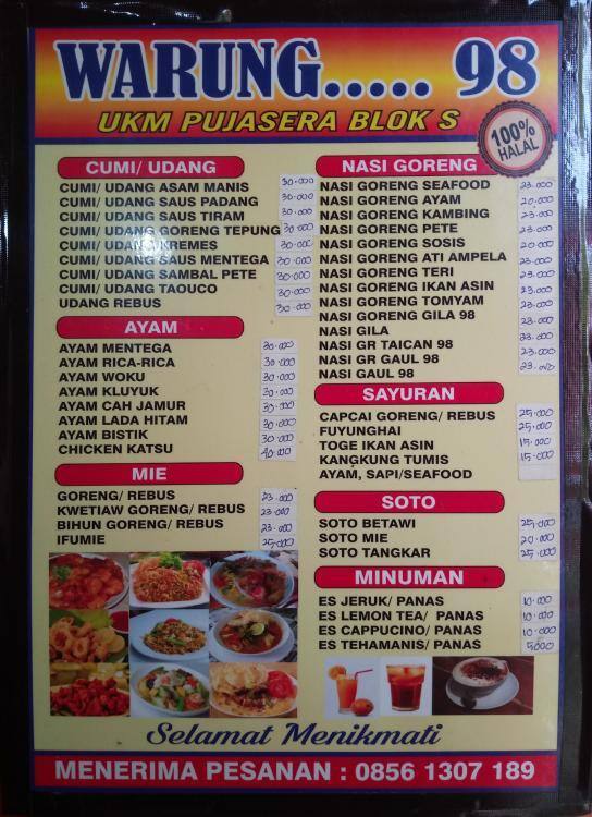 ...Warung '98 menu