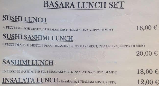 Menu di Basara - Sushi Restaurant - Corso Italia 