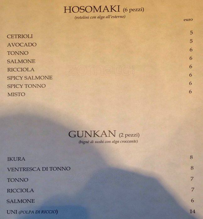 Menu di Basara - Sushi Restaurant - Corso Italia 