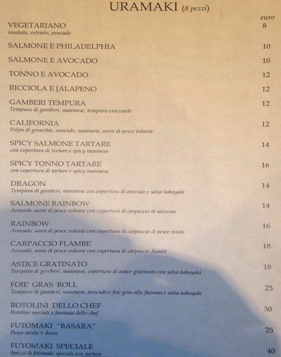 Menu di Basara - Sushi Restaurant - Corso Italia 