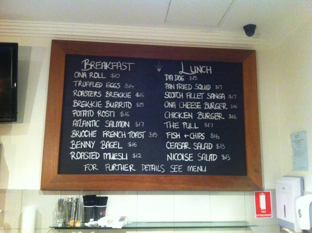 Ona Coffee House Menu, Menu untuk Ona Coffee House, Fyshwick, ACT