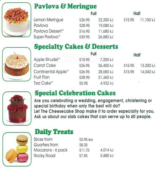 Menu at The Cheesecake Shop desserts, Southport, 188 Scarborough St