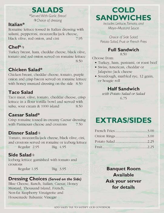 Menu at Cloverleaf pizzeria,