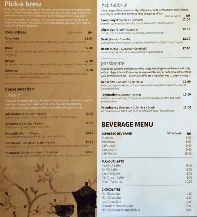 Pick n Brew Menu, Menu for Pick n Brew, Glenmarie, Selangor