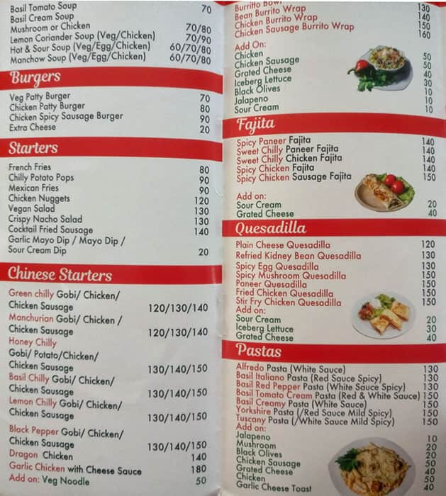 Menu of Basil Cafe Vidyaratna Nagar Manipal