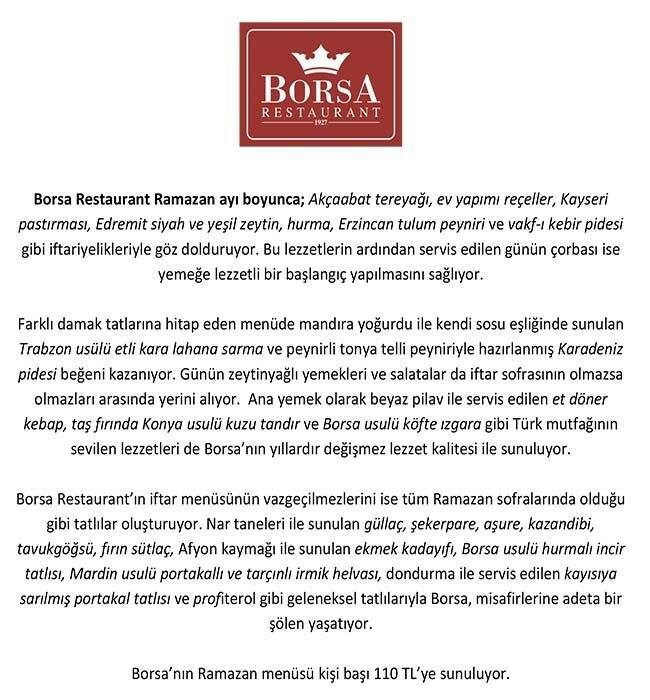 Borsa Lokantası Menü, Borsa Lokantası, Söğütözü, Ankara için Menü