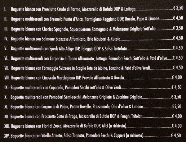 Menu di La Baguetteria 