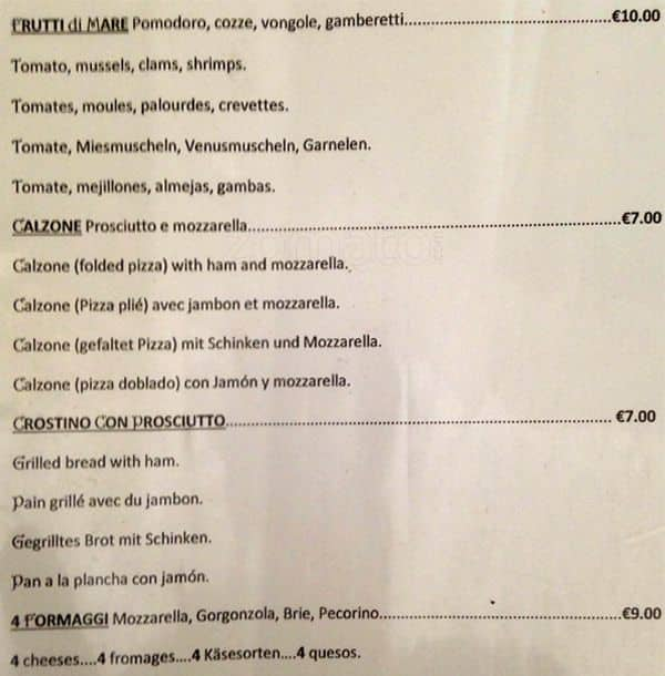 Menu de L'Angoletto Romano