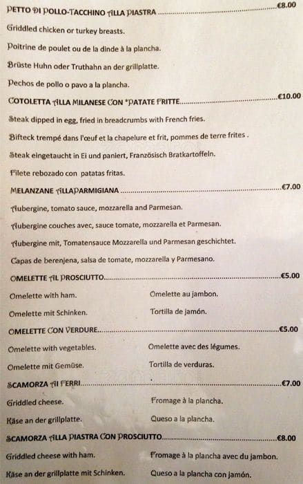 Menu de L'Angoletto Romano