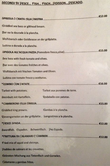 Menu de L'Angoletto Romano