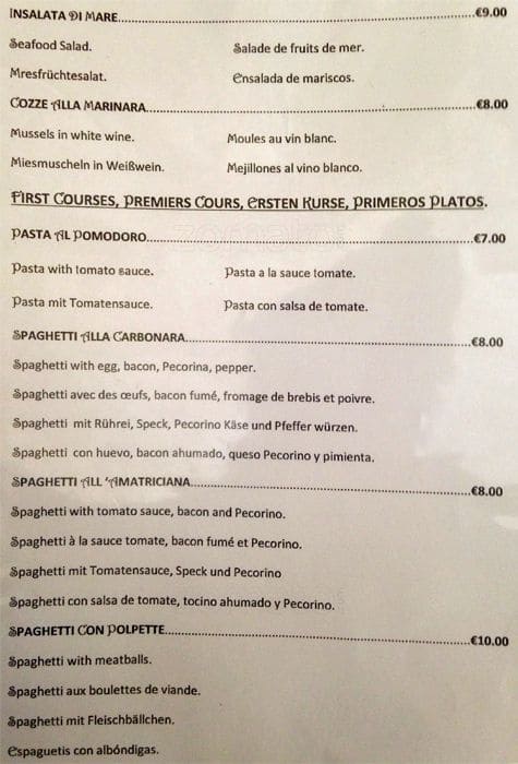 Menu de L'Angoletto Romano