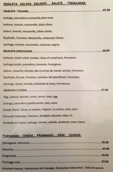 Menu de L'Angoletto Romano