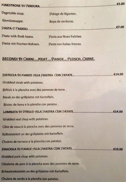 Menu de L'Angoletto Romano