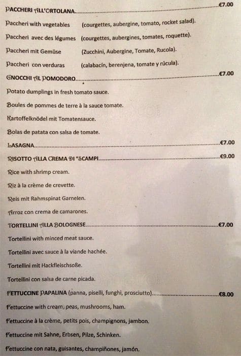 Menu de L'Angoletto Romano