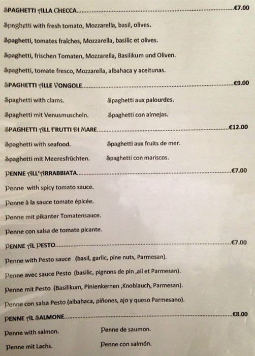 Menu de L'Angoletto Romano