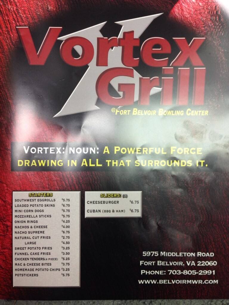 Menu at Vortex Grill restaurant, Fort Belvoir