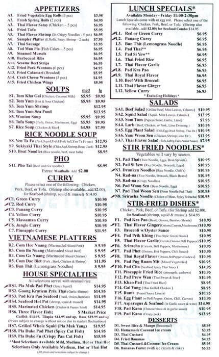 Menu at Thai Flavor Restaurant, Aurora