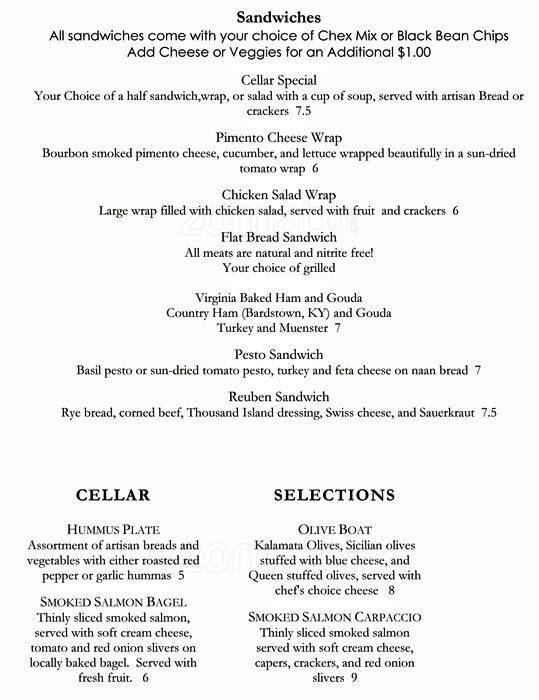 Capital Cellars Menu, Menu for Capital Cellars, Frankfort, Lexington