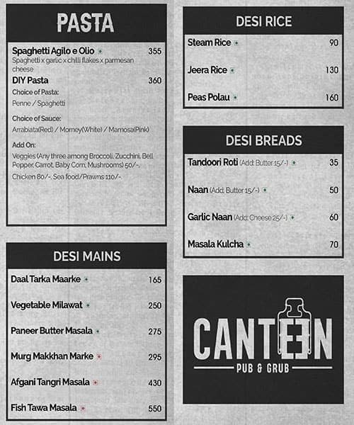 Menu at Canteen Pub & Grub, Kolkata