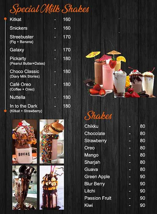 Menu at BC café, Thrissur