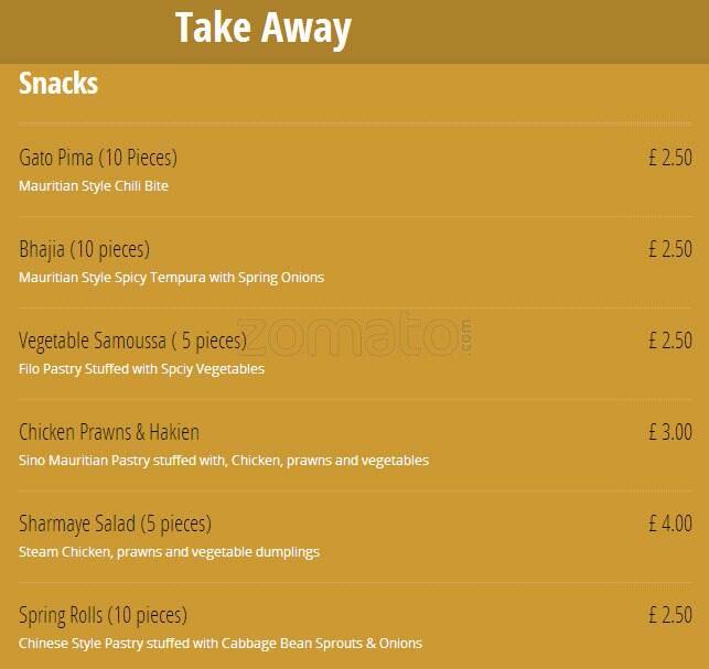 All Spice menu