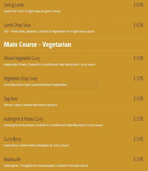 All Spice menu