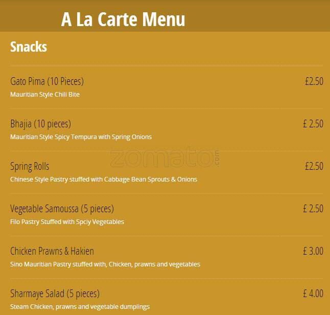 All Spice menu