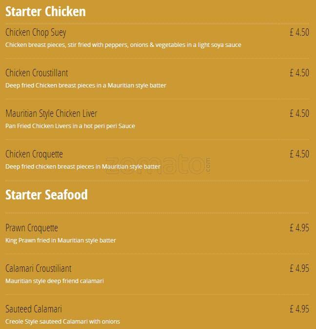 All Spice menu