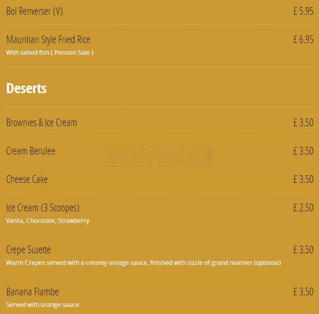 All Spice menu
