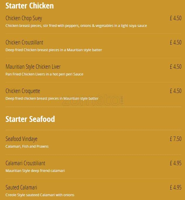 All Spice menu