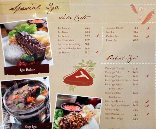 Iga Iga Menu, Menu for Iga Iga, Tanjung Duren, Jakarta Zomato Indonesia
